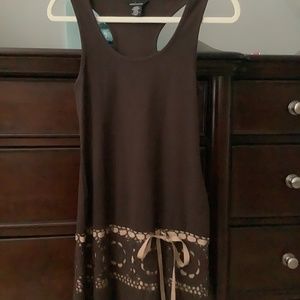 MODA Brown Crochet Mini with ribbon tie detail